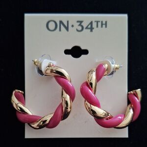 🎁Vibrant Pink and Gold Spiral Hoop Earrings, ON 34TH